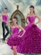 Perfect Sweetheart Beading and Ruffled Layers Quinceanera Dresses in Fuchsia