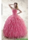 2015 Elegant Rose Pink Quince Dresses with Paillette and Ruffles