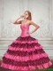 2015 New Style Printed Sweetheart Ruffled Quinceanera Dresses in Hot Pink and Black