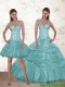 2015 Popular Halter Top Aqua Blue Quince Dresses with Beading and Ruffles
