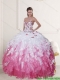 2015 Sophisticated Sweetheart Quinceanera Dress in White and Pink with Beading and Ruffles