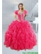 2015 Unique Hot Pink Quince Dresses with Ruffles and Beading