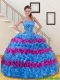 Blue and Pink Ruffled Layers and Beading Sweet 15 Dress for 2015