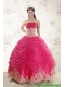 Fashionable 2015 Strapless Hot Pink Quinceanera Dresses with Beading and Lace