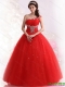 2015 Best Red One Shoulder Sweet 15 Dresses with Rhinestones