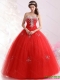 2015 Best Sweetheart Red Sweet Sixteen Dresses with Rhinestones
