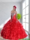 2015 Custom Made Red Quinceanera Dress with Ruffles and Beading