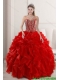 2015 Fashionable Red Quinceanera Dresses with Beading and Ruffles