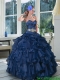 2015 New Style Beading and Ruffles Quince Dresses in Navy Blue