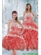 2015 New Style Strapless Appliques and Ruffles Quinceanera Dresses in Watermelon