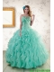 2015 New Styles Spring Strapless Quinceanera Dresses with Appliques and Ruffles