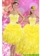 2015 New Styles Sweetheart Yellow Sweet 15 Dresses with Beading and Ruffles