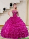 2015 Pretty Fuchsia Quince Dress with Beading and Ruffled Layers