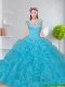 Custom Made 2015 Baby Blue Quinceanera Dress with Beading and Ruffles
