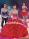 Custom Made 2015 Red Strapless Quinceanera Dresses with Appliques