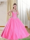 Custom Made Beadings 2015 Quinceanera Dress in Pink