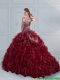 Custom Made Burgundy Sweetheart 2015 Quinceanera Dresses with Embroidery and Ruffled Layers