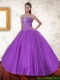 Custom Made Purple Sweetheart Quinceanera Dress with Beading for 2015