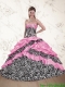 Custom Made Zebra Printed 2015 Pink Quinceanera Dresses with Ruffles and Pick Ups