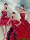 New Styles 2015 Ruffles and Beading Quince Dresses in Wine Red