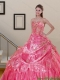 New Styles Watermelon 2015 Quinceanera Dress with Appliques and Pick Ups
