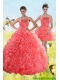 New Styles Watermelon Strapless 2015 Quince Dresses with Beading and Ruffles