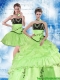 Pretty Embroidery and Pick-ups Spring Green Quinceanera Dress for 2015