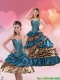 Pretty Teal and Brown Sweetheart Quinceanera Dress with Beading and Ruffled Layers for 2015
