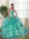 Pretty Turquoise Sweetheart Quinceanera Dresses with Beading and Ruffles for 2015