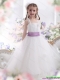 2015 Adorable White Little Girl Pageant Dresses with Lilac Sash