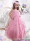 2015 Unique Rose Pink Spaghetti Straps Little Girl Pageant Dress with Appliques