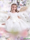 Adorable Lace 2015 White Little Girl Pageant Dress with Short Sleeves and Bownot