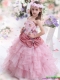 Adorable Rose Pink Little Girl Pageant Dress with Hand Made Flowers and Ruffled Layers