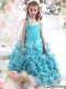 Adorable Straps Appliques and Ruffled Layers Pageant Dresses for Kids in Aque Blue