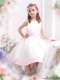 Adorable White Scoop Little Girl Pageant Dress with Light Pink Bownot