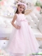Scoop Adorable Appliques and Bownot Pageant Dresses for Girl in Baby Pink
