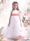White Little Girl Adorable Pageant Dresses with Pink Waistband and Hand Made Flower