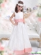White Scoop 2015 Adorable Little Girl Pageant Dress with Pink Waistband