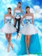 2015 Detachable Strapless White and Blue Prom Dress with Appliques and Beading