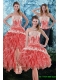 Detachable 2015 Appliques and Ruffles Strapless Prom Dress in Watermelon