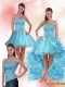 Detachable Aqua Blue Sweetheart High Low Prom Dresses with Ruffles and Beading