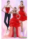 Detachable Luxurious Red Strapless 2015 Prom Dress with Appliques and Pick Ups