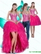 Detachable Most Popular High Low Hot Pink Sweetheart Prom Dresses with Ruffles and Beading