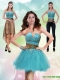 Detachable New Style Aqua Blue Leopard Printed 2015 Prom Dress with Beading