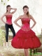 Detachable New Style Strapless Red 2015 Prom Dress with Beading