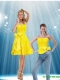 Detachable Sweet Strapless Yellow 2015 Prom Dress with Bowknot and Rolling Flowers