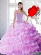 2015 New Style Lilac Quinceanera Gown with Beading and Ruffled Layers