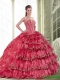 2015 New Styles Coral Red Dress for Quinceanera with Pick Ups and Ruffled Layers