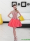 2015 Remarkable Beading Mini Length Prom Dresses in Coral Red