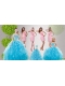 Baby Blue Ruffles Quinceanera Dress and Hand Made Flowers Baby Pink Dama Dresses and Straps Appliques Little Girl Dress